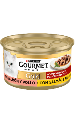 Gourmet Gold Pedacinhos em molho com Salmão & Frango | 24 x 85 g